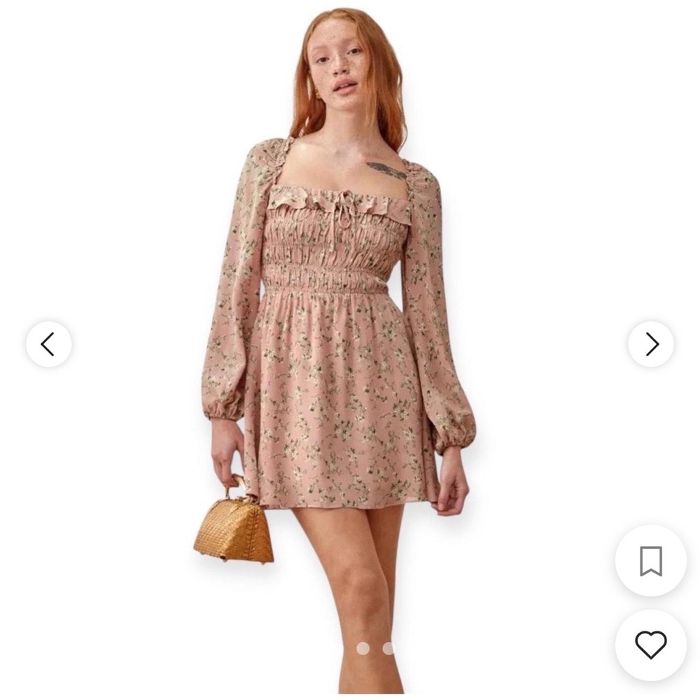 Reformation Blush Floral Long Sleeve Dress